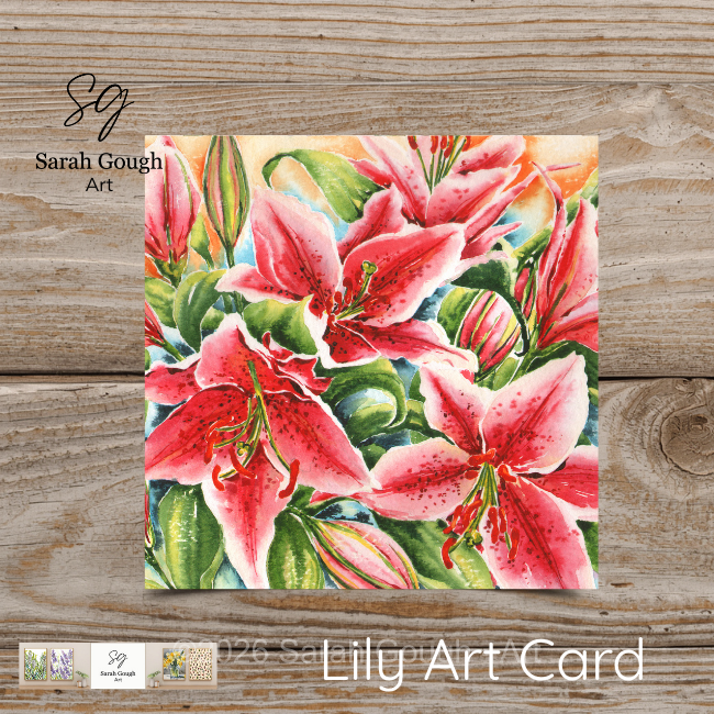 Stargazer Lilies | Floral Art Card | Watercolour Original Illustration | Kraft Envelope
