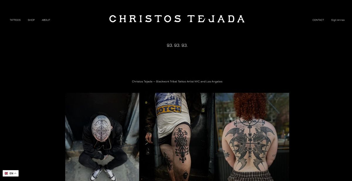 Christos Tejada tattoo art portfolio website homepage