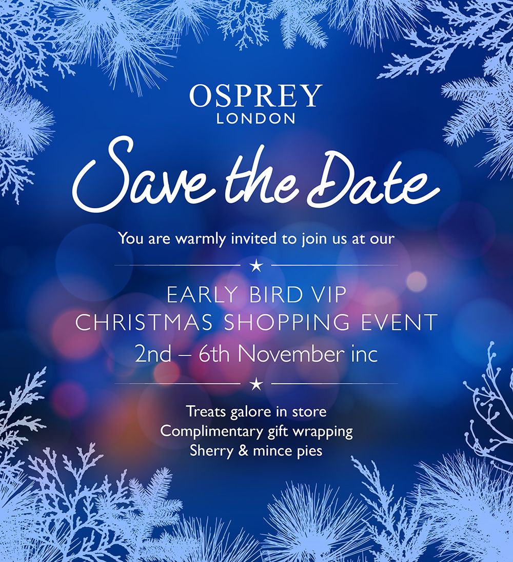 blue, frost edged Christmas shopping event invitation