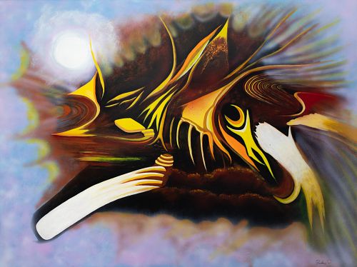 Peinture Éveil de l'âme par Patrice Goubeau — couleurs vibrantes et formes expressives, acrylique sur toile