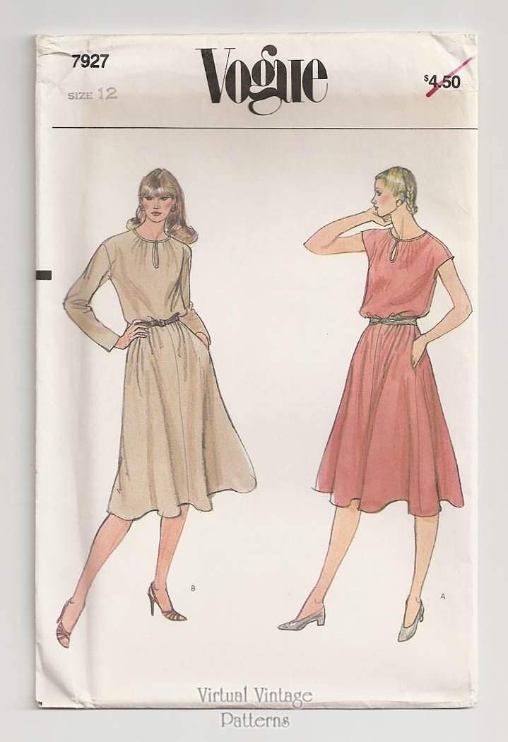 Vintage Blouson Dress Sewing Pattern, Vogue 7927, Bust 34