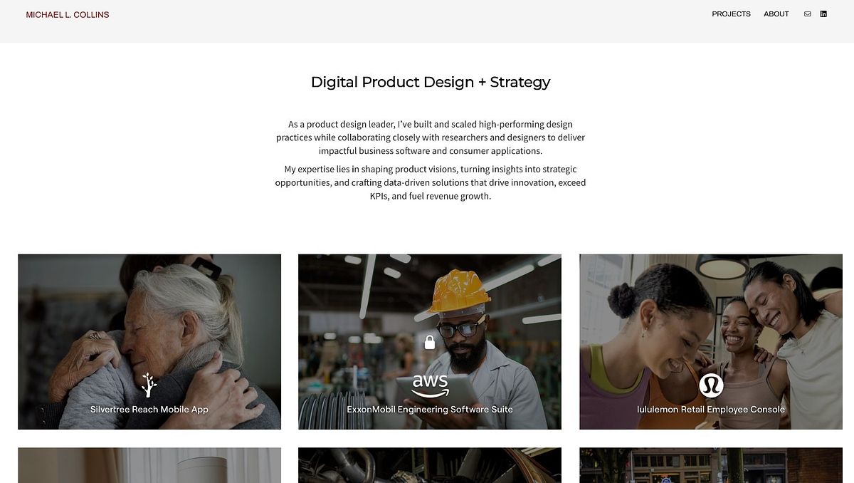 Michael Collins UX/UI portfolio example with named client work