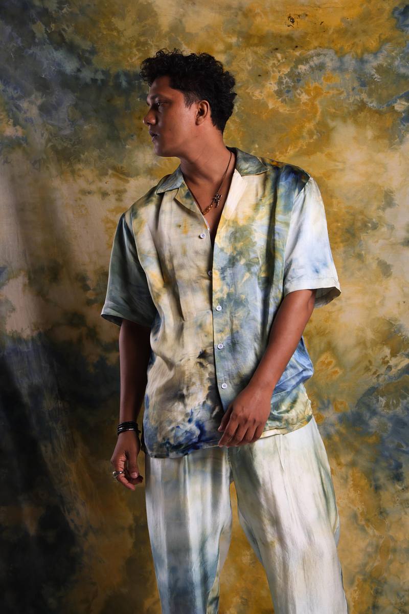 Linen Satin Cuban Collar Shirt - Golden Hour