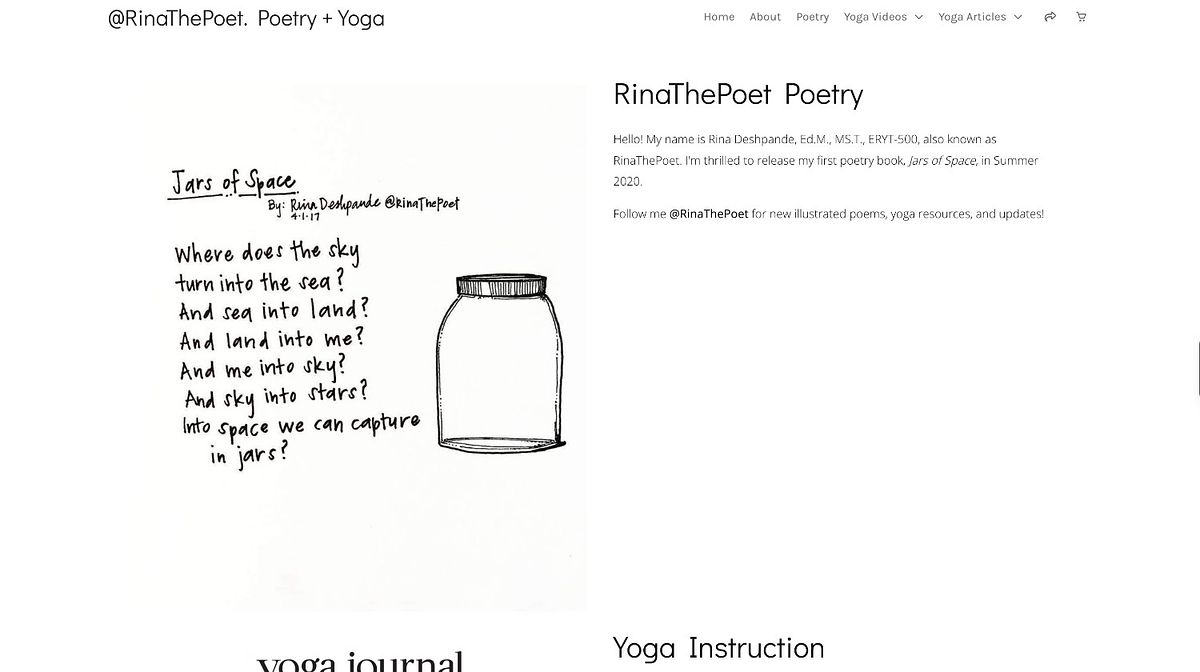Rina Deshpande writer author website leading with an illustrated hand-lettered poem