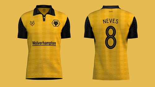 Front and back views of Wolves home shirt concept displayed side by side.