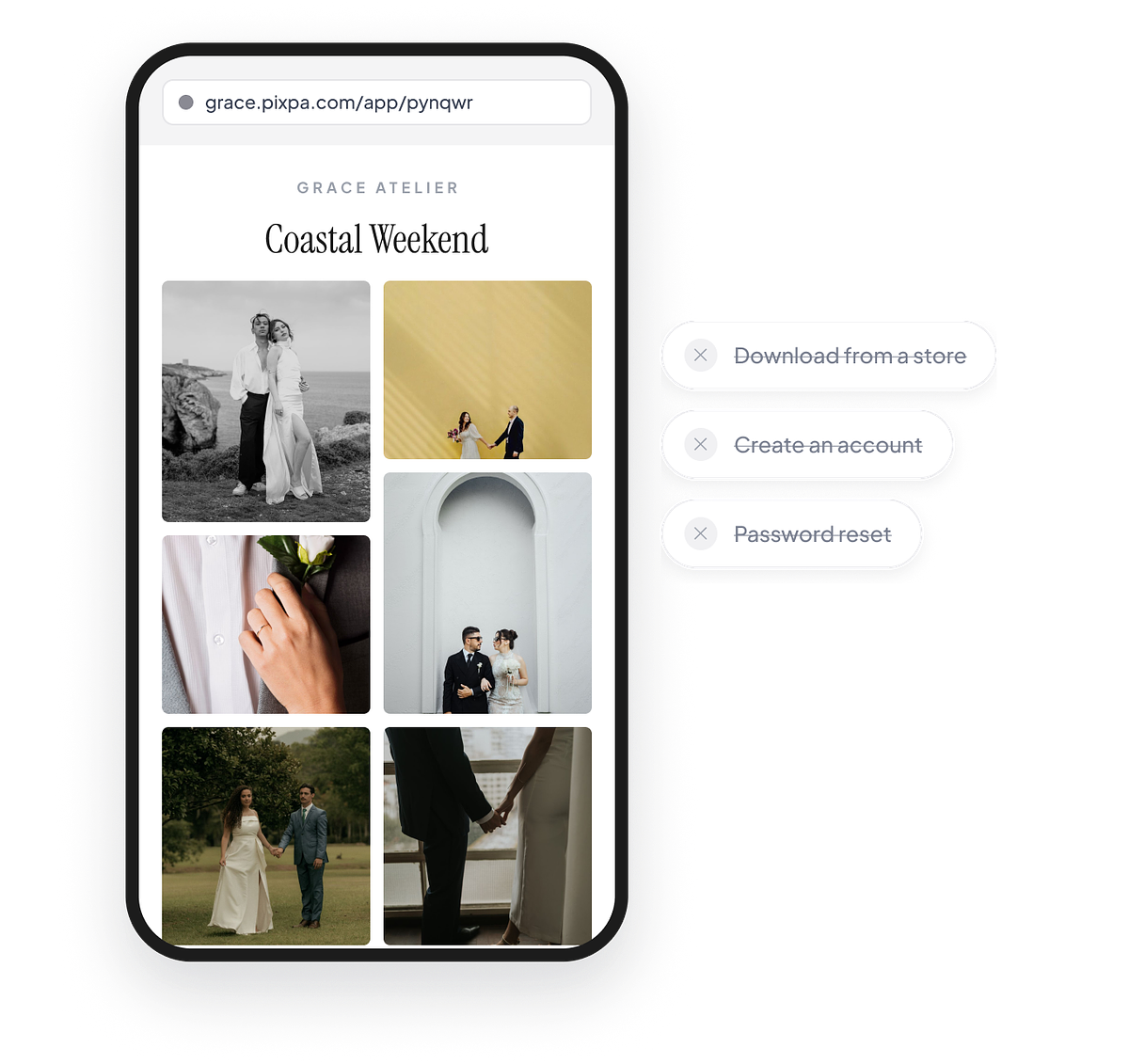 A Gallery Link open in a phone browser, with no app download, account or password reset needed