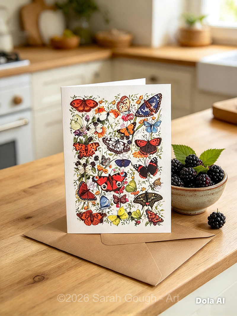 Butterfly Garden | Botanical Illustration | Art Card | with Envelope