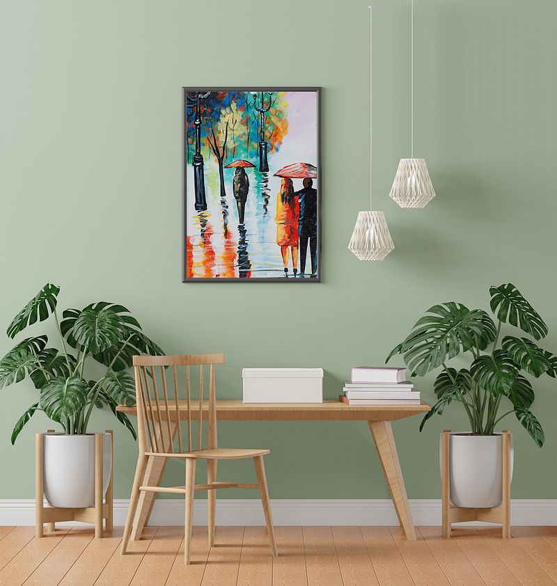 Together in the Rain" – Romantic Abstract Canvas Painting