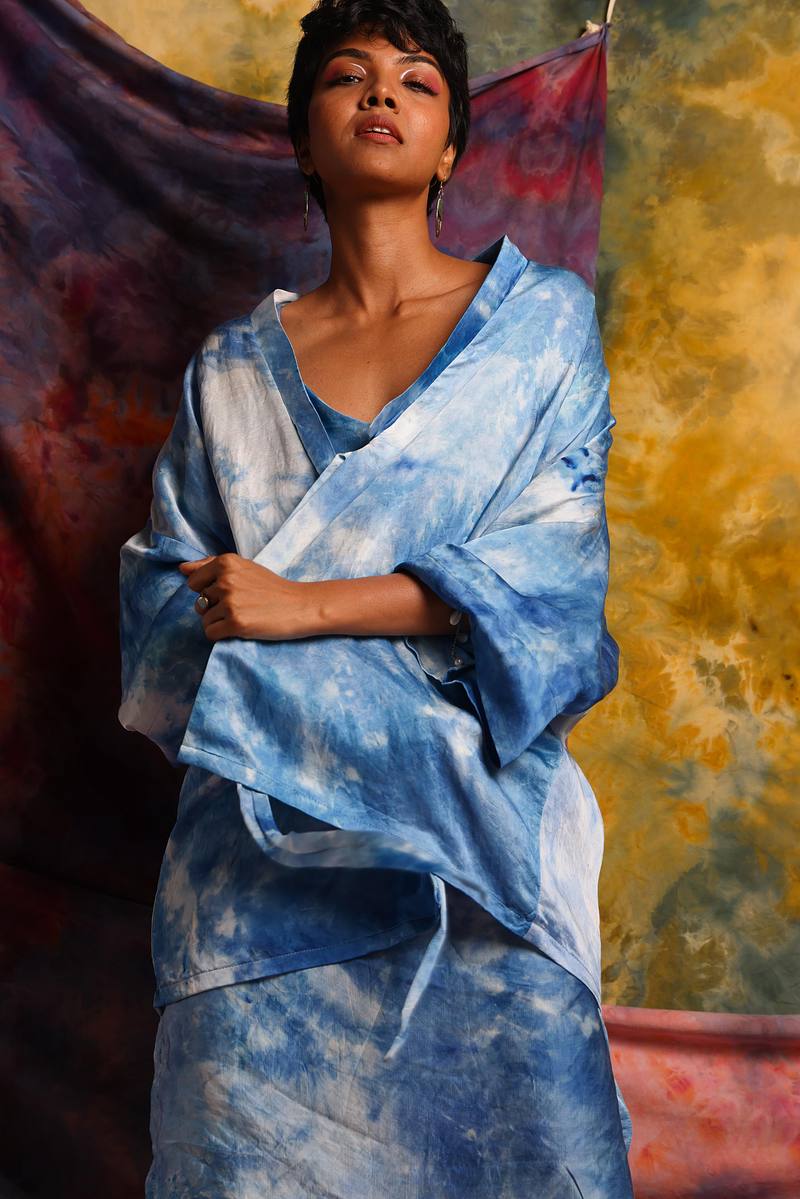 Linen Satin Kimono Jacket - Summer Sky