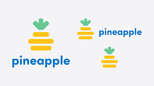 Layout showing the three variations of the Pineapple logo: primary stacked, horizontal, and icon-only.