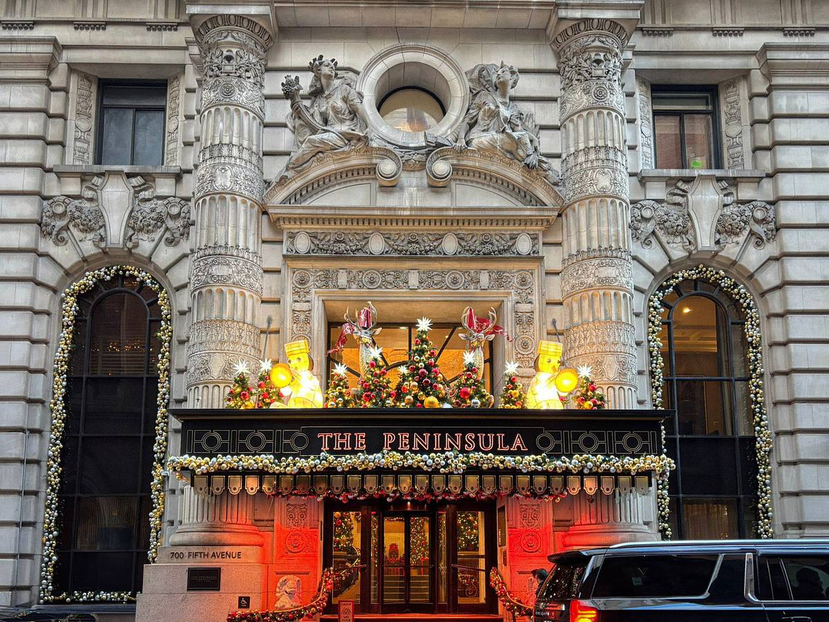 luxury christmas entrance canopy the peninsula new york page boy design