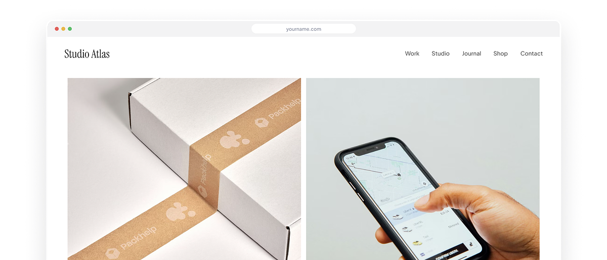 Pixpa portfolio website builder &mdash; desktop editor preview