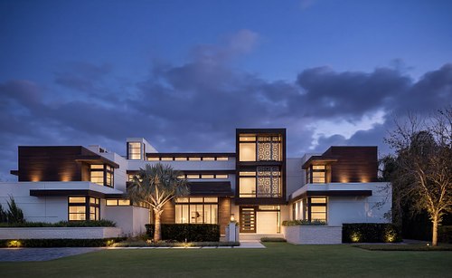 Professional twilight photography of a luxury estate exterior in Ponte Vedra Beach, Florida.