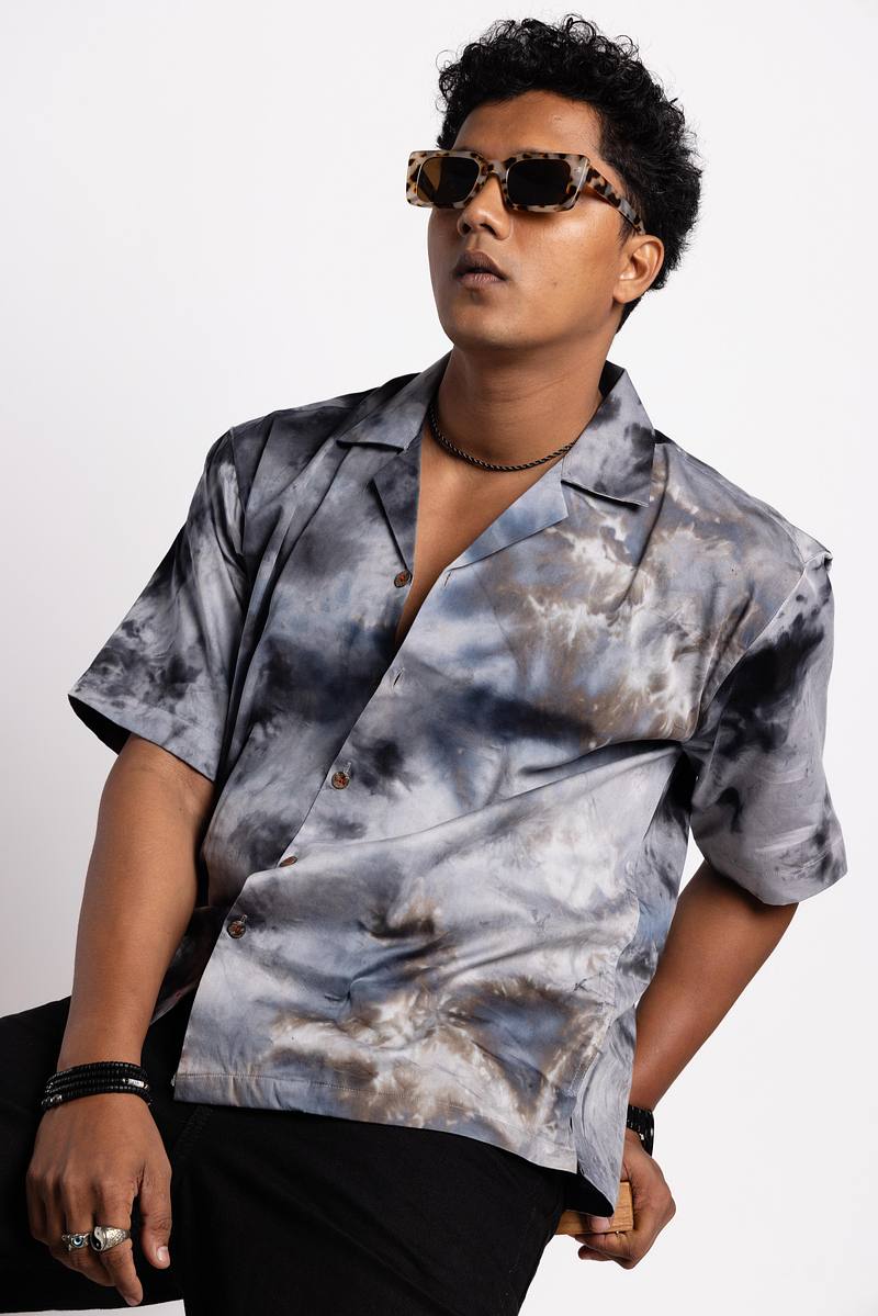Cuban Collar Shirt - Charcoal Sky