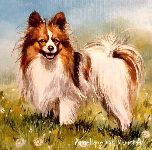 Colorful dog portrait painting capturing expression and character