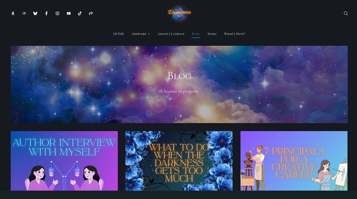 Danielle Berggren's blog design with custom illustrated thumbnails and titles built into the artwork