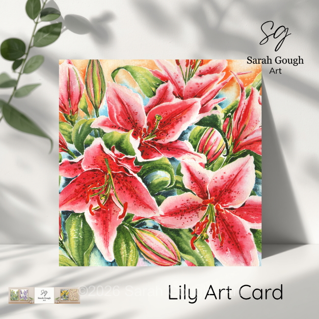 Stargazer Lilies | Floral Art Card | Watercolour Original Illustration | Kraft Envelope