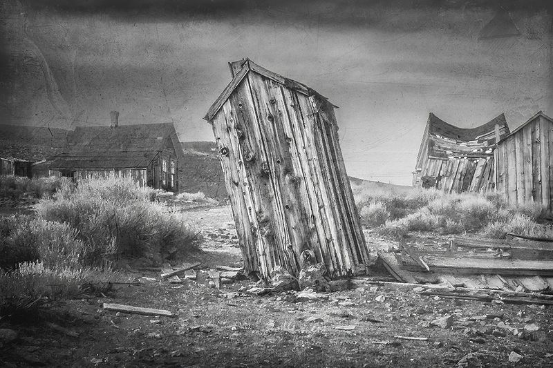 Bodie - Leaning Outhouse (antiqued, aged) Monochrome