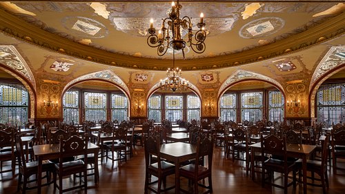 Semicircular side alcove of the dining hall in Ponce de Leon Hall at Flagler College, St. Augustine.