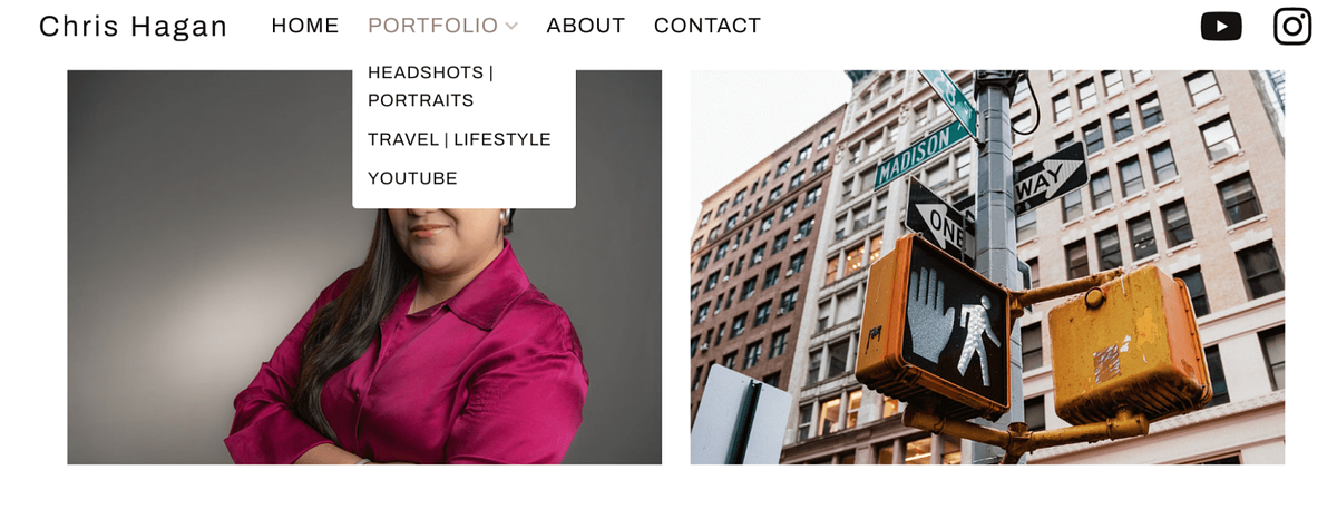 Screenshot van Chris Hagan's fotografieportfolio