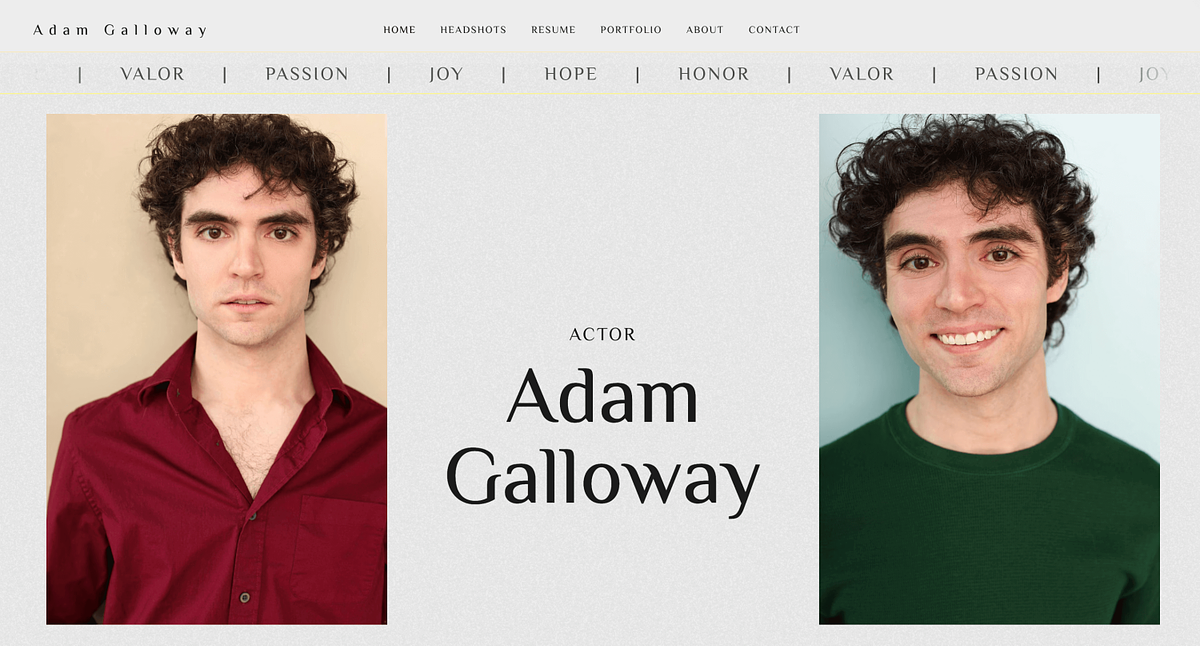 Portafolio web de actuación de Adam Galloway