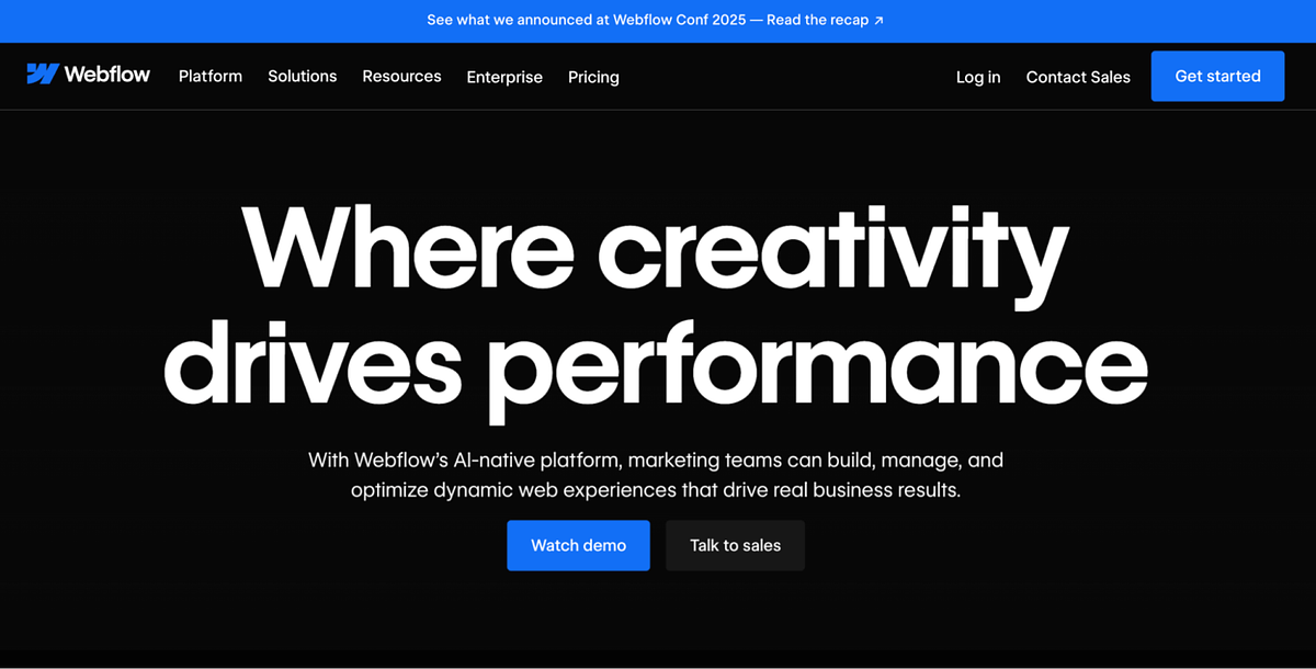 Page d'accueil de Webflow