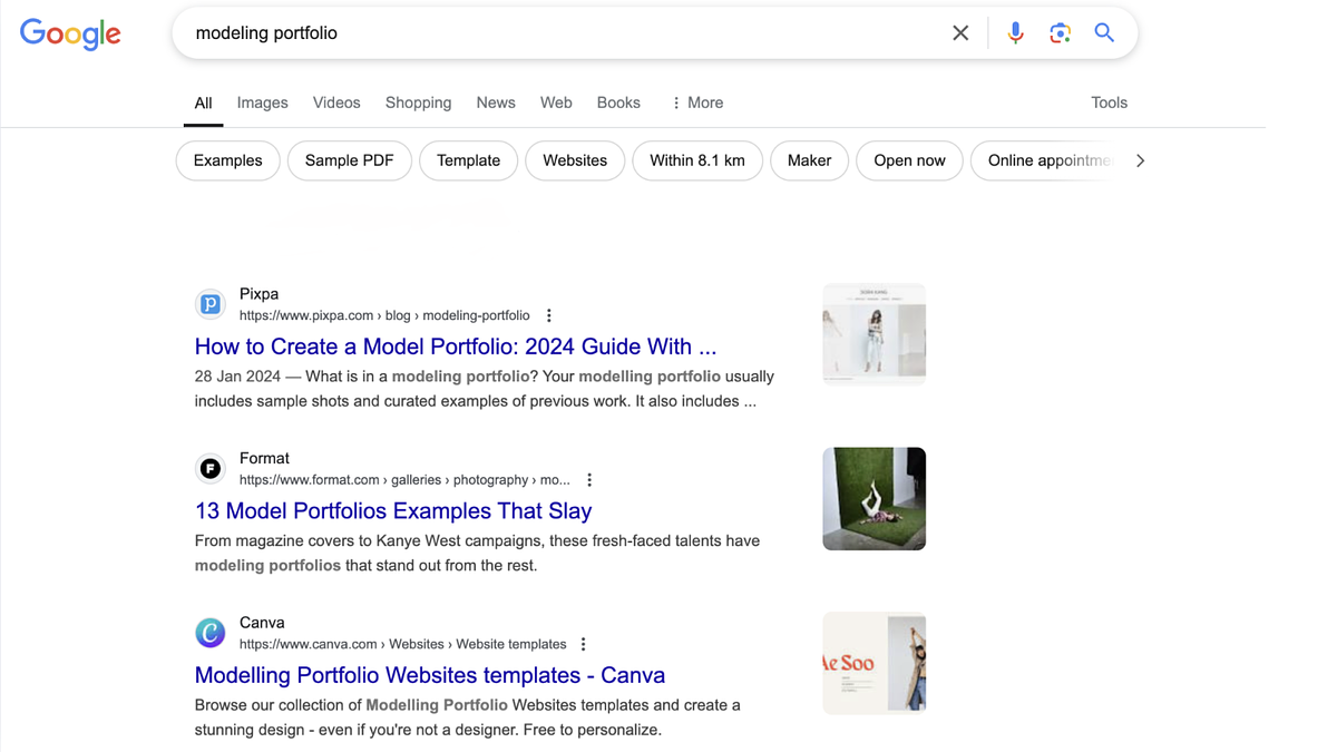 captura de tela dos serps para uma palavra-chave
