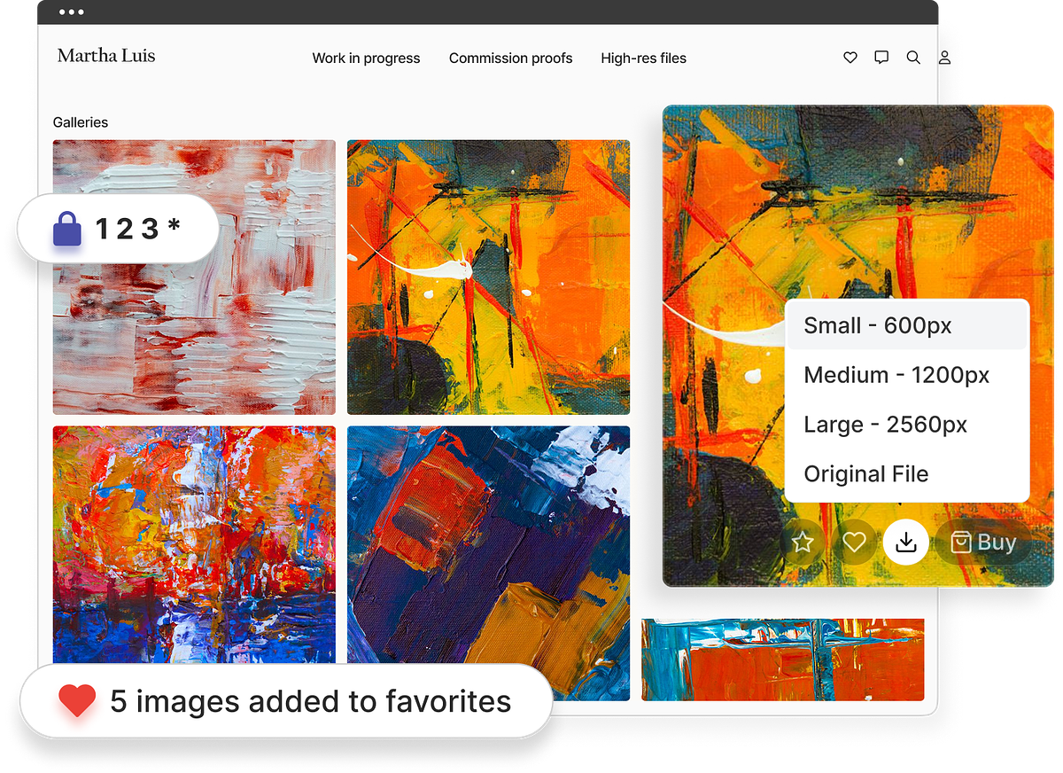 Pixpa client gallery for commission proofs