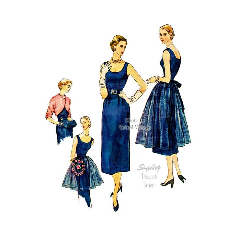1950s Cocktail Dress Pattern, Simplicity Designers 8252, Vintage Sewing ...