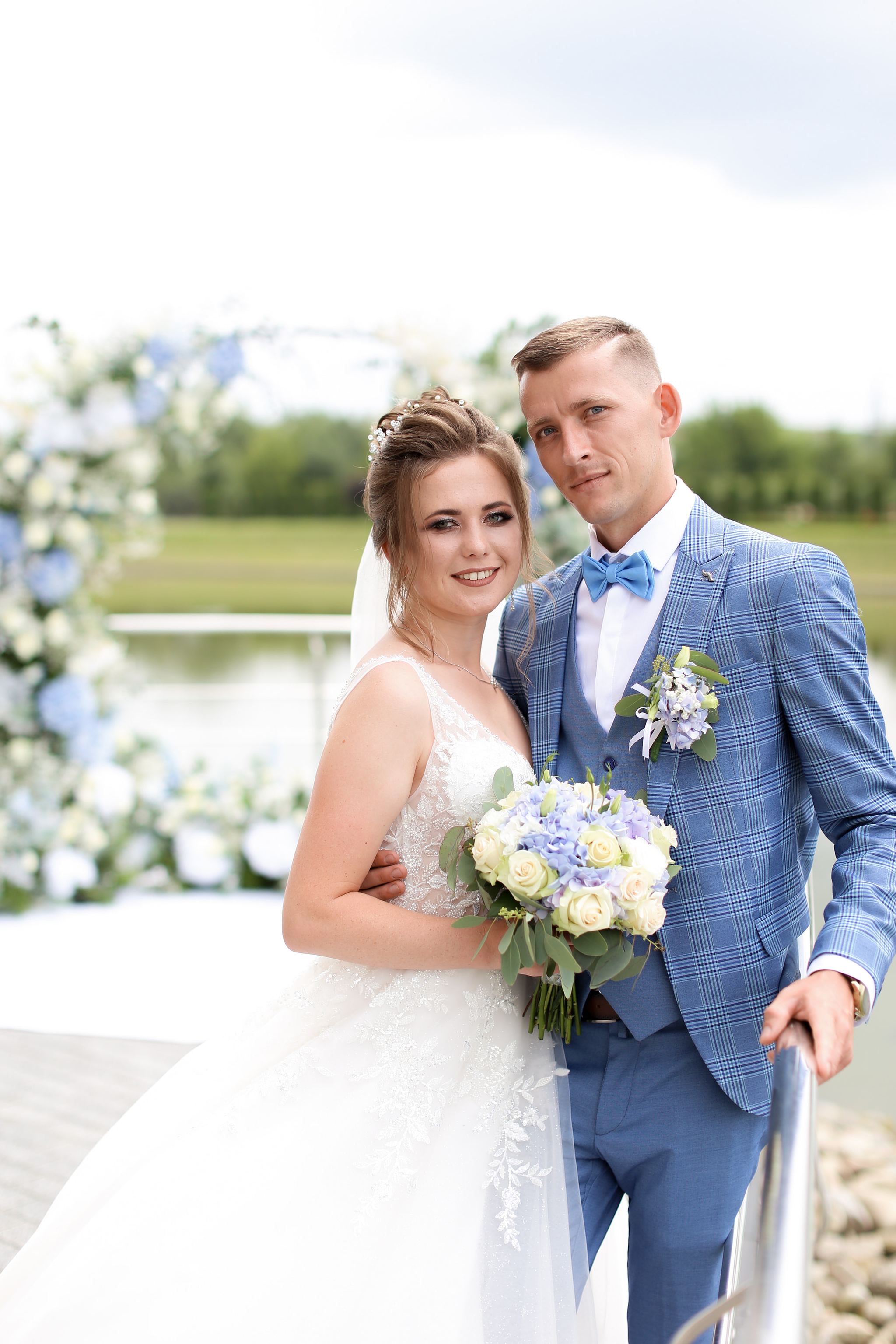 Newlywed couple posing together after their wedding ceremony in Ukraine