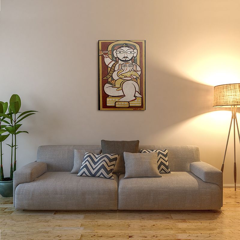 Mahadeva – Lord Shiva with Ganesha in Jamini Roy’s Folk Art Style
