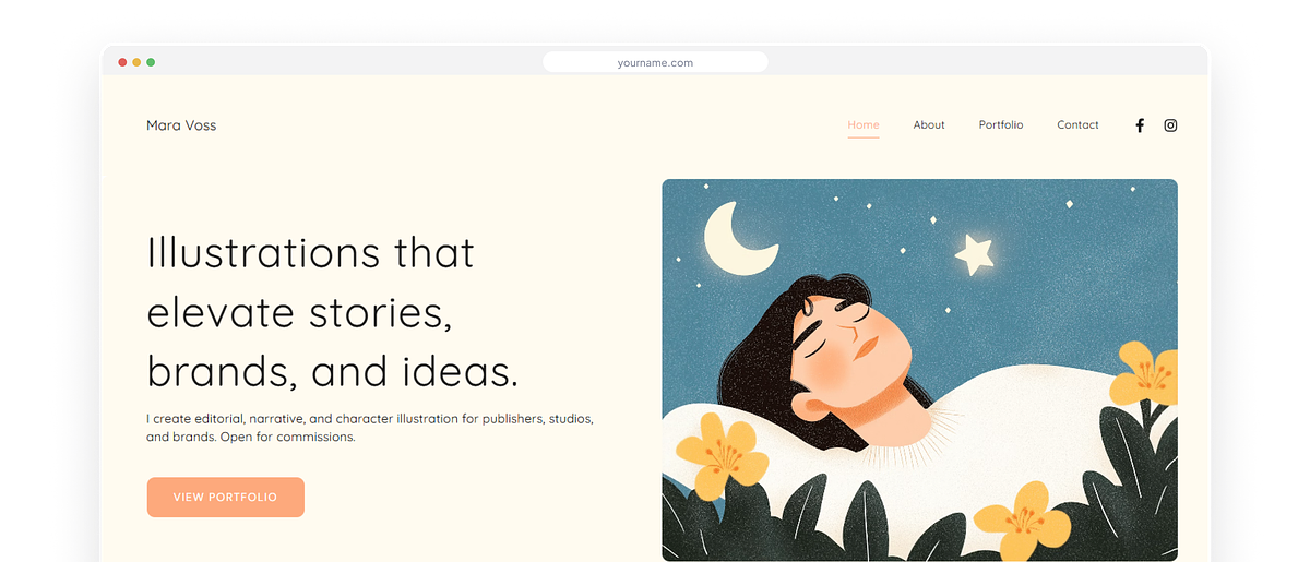 Illustrator portfolio website built on Pixpa