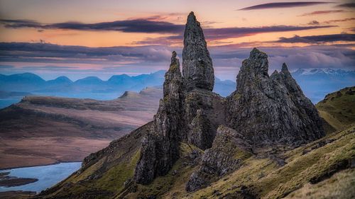 Mountains, ridge, hike, adventure, nature, landscape, Quiraing, Highlands, Isle of Skye, Scotland, sky, clouds, travel, United Kingdom, UK, Prison, Prisoner, Storr, rock, cliffs, sunrise, sunset, Old Man