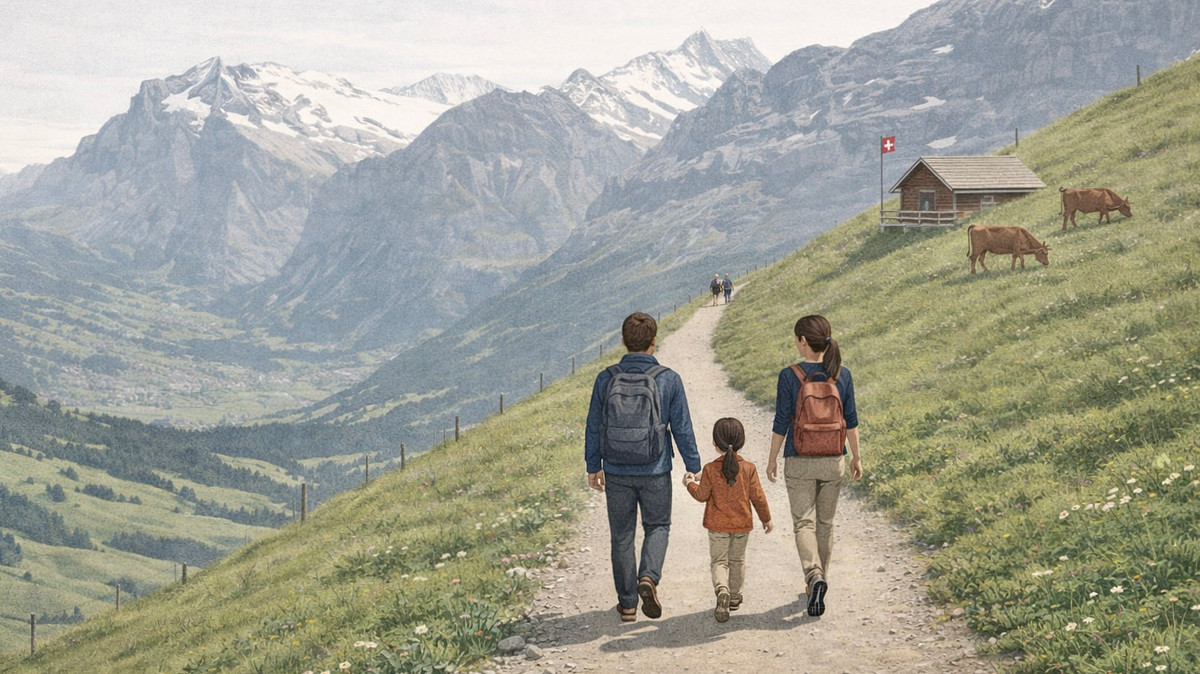Martin Potter and young family in Swiss alps after relocating