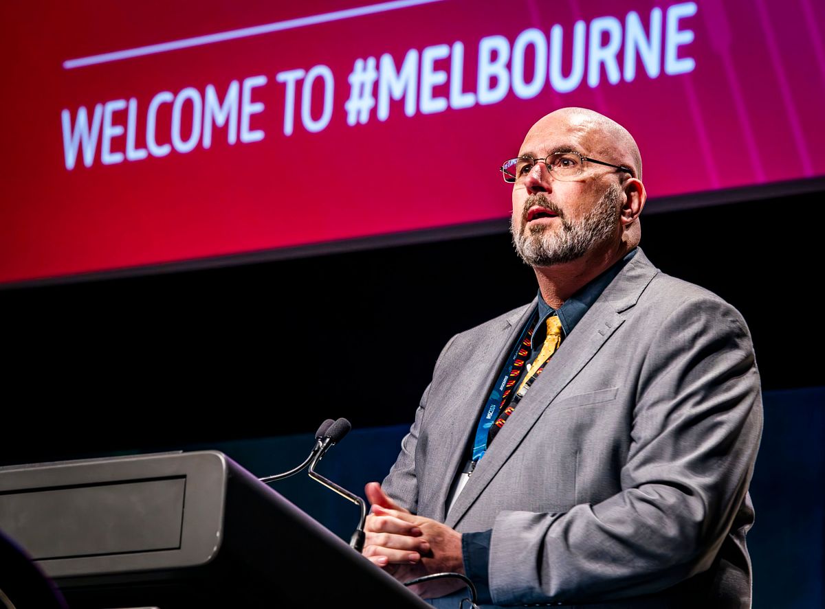 The host speaker talks at the International Mass Spectrometry Conference.