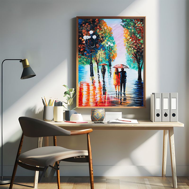 Together in the Rain" – Romantic Abstract Canvas Painting