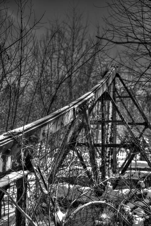 7 foot photographer, workshop tour in US, United States, black & white, b&w, abandoned roller coaster at amusement park