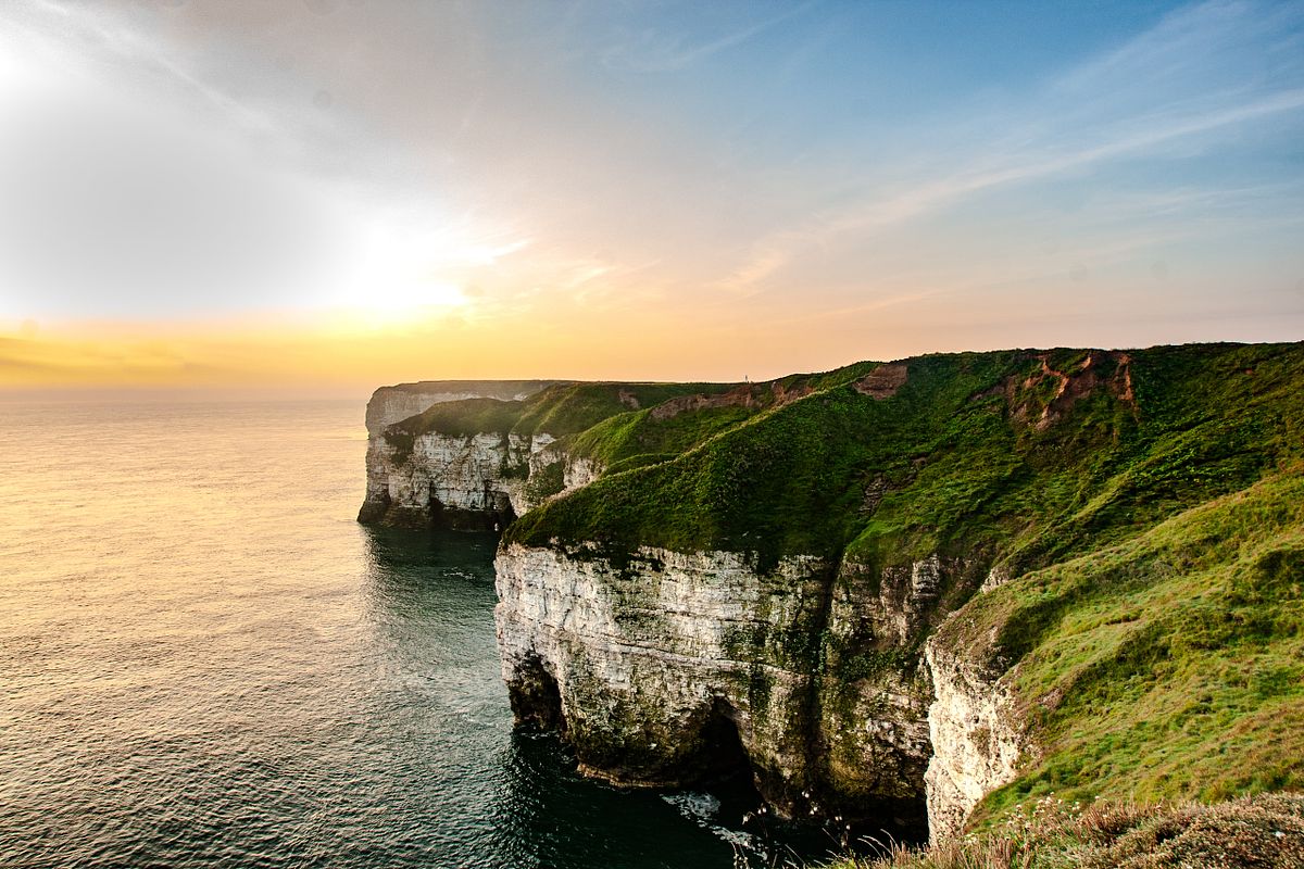 Cliffs at Flamborough in the early morning light, with the sea stretching along the Yorkshire coast.