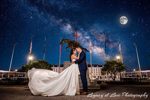 Wedding couple under the night sky and Milky Way in Ocala by Legacy of Love Photography.