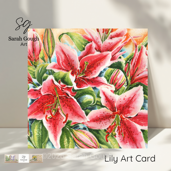 Stargazer Lilies | Floral Art Card | Watercolour Original Illustration | Kraft Envelope