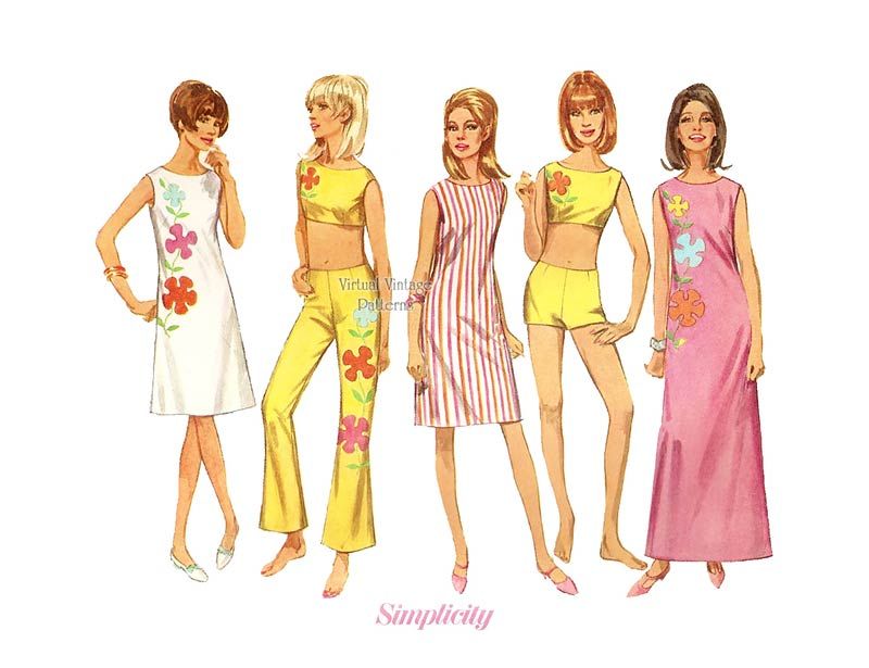 1960s Sewing Pattern, Simplicity 7017, Hip Hugger Bell Bottoms, Crop ...