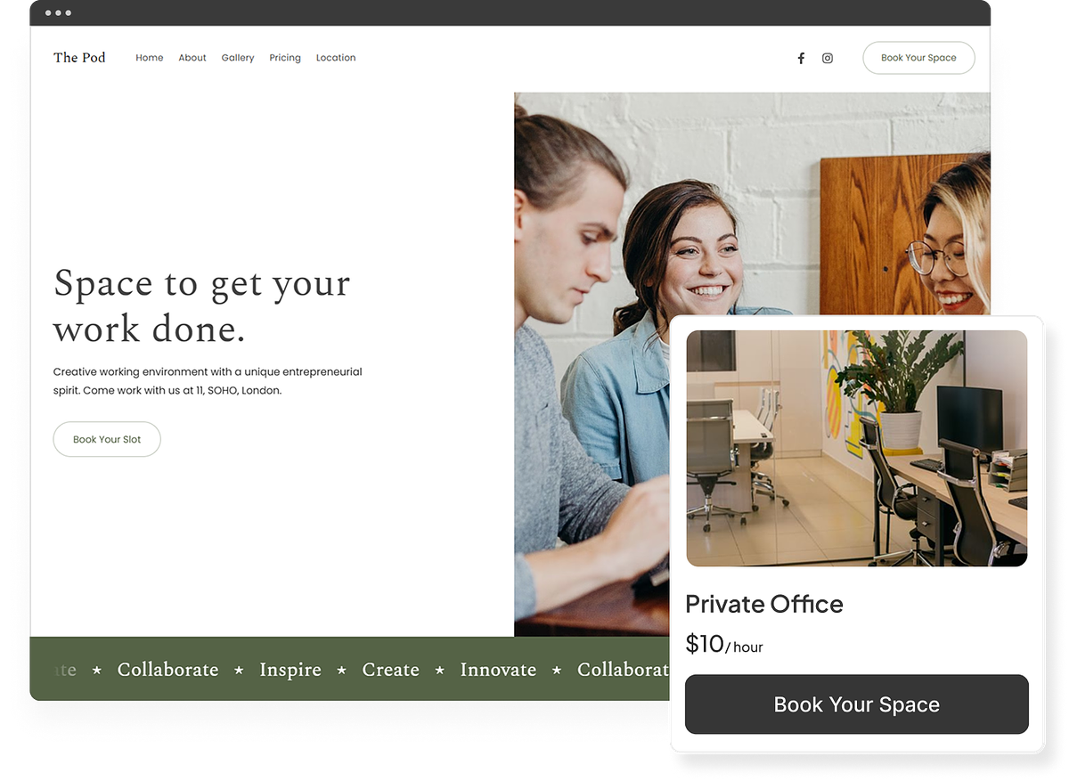 A Pixpa business website with a zero-commission store and the drag-and-drop editor open