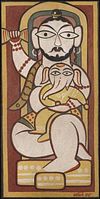 Mahadeva – Lord Shiva with Ganesha in Jamini Roy’s Folk Art Style