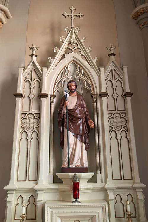 Saint Joseph statue after restoration back on the side altar