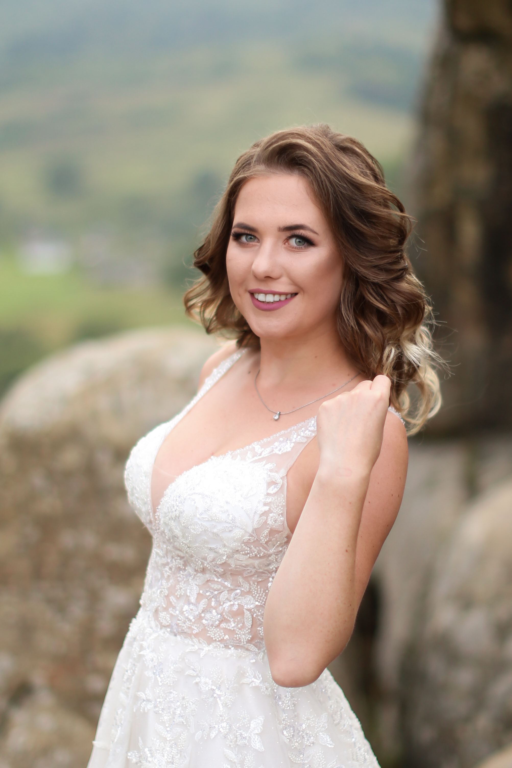 Bride portrait among the rocks at Tustan Fortress, Ukraine