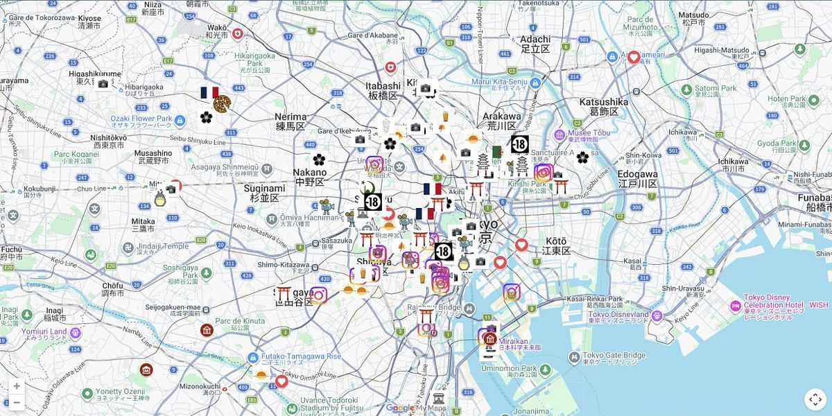 La carte de Tokyo, 160 spots