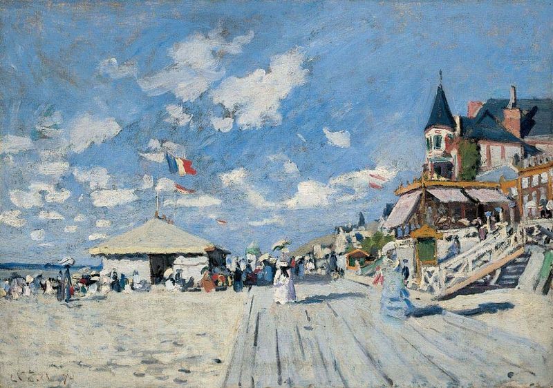 The Boardwalk on the Beach at Trouville – A French Scene Through Monet’s Magical Brush by Claude Mon
