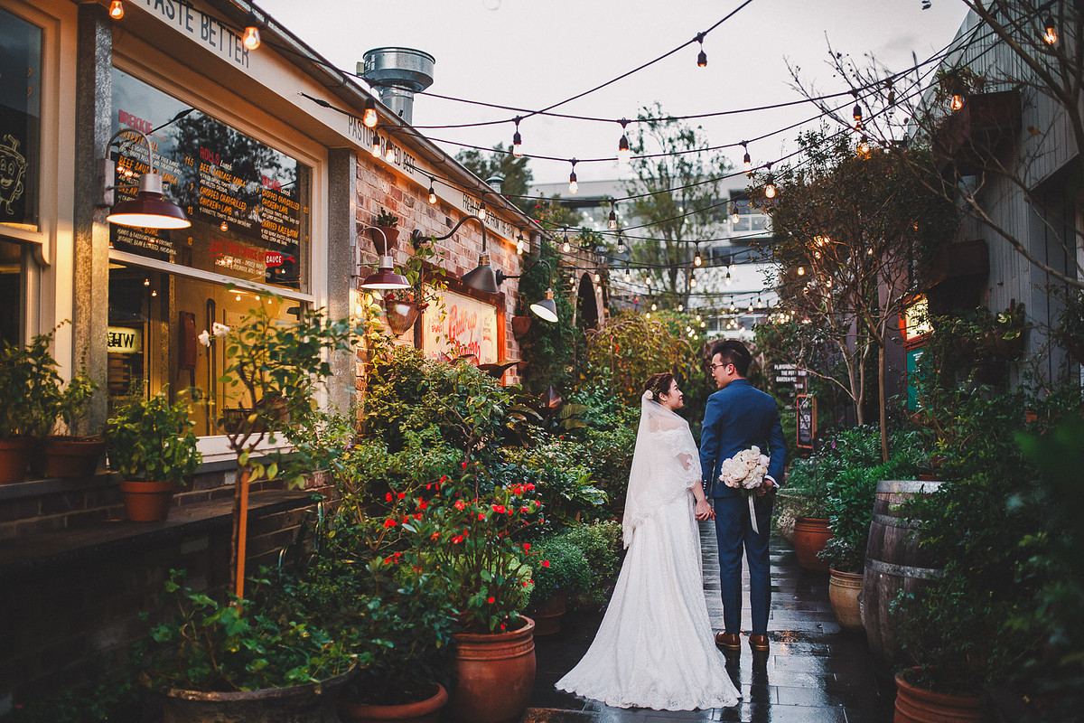 bride and groom portrait at The Grounds of Alexandria before their intimate celebration.