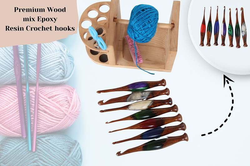 Handcrafted wooden yarn holder and crochet organizer