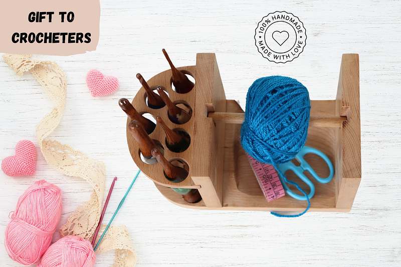 Handcrafted wooden yarn holder and crochet organizer